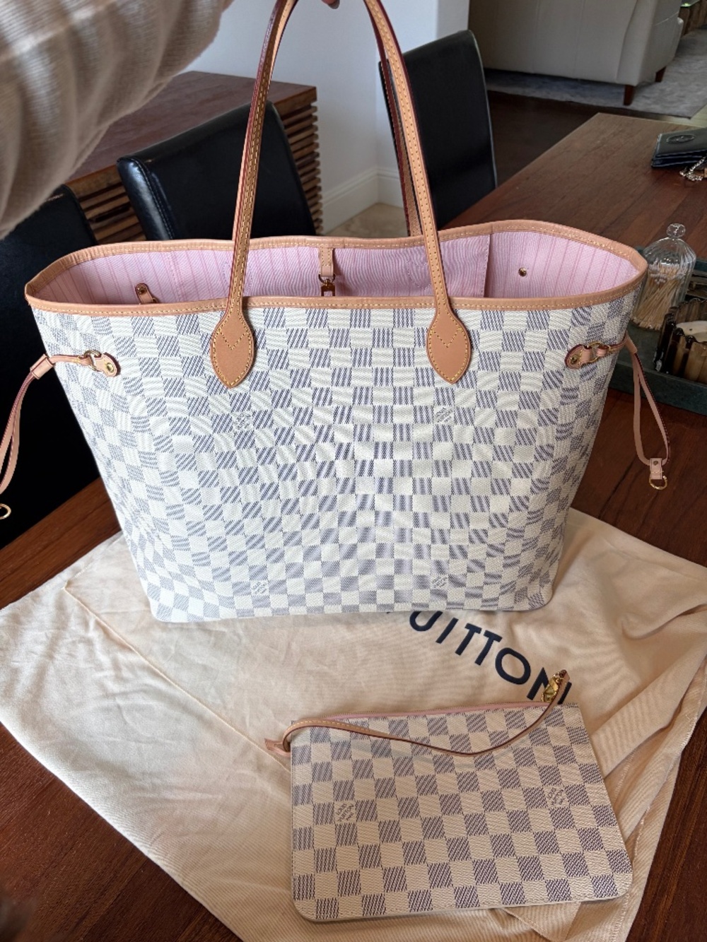 Louis Vuitton Neverfull GM in Damier Azur with Rose Ballerine interior
